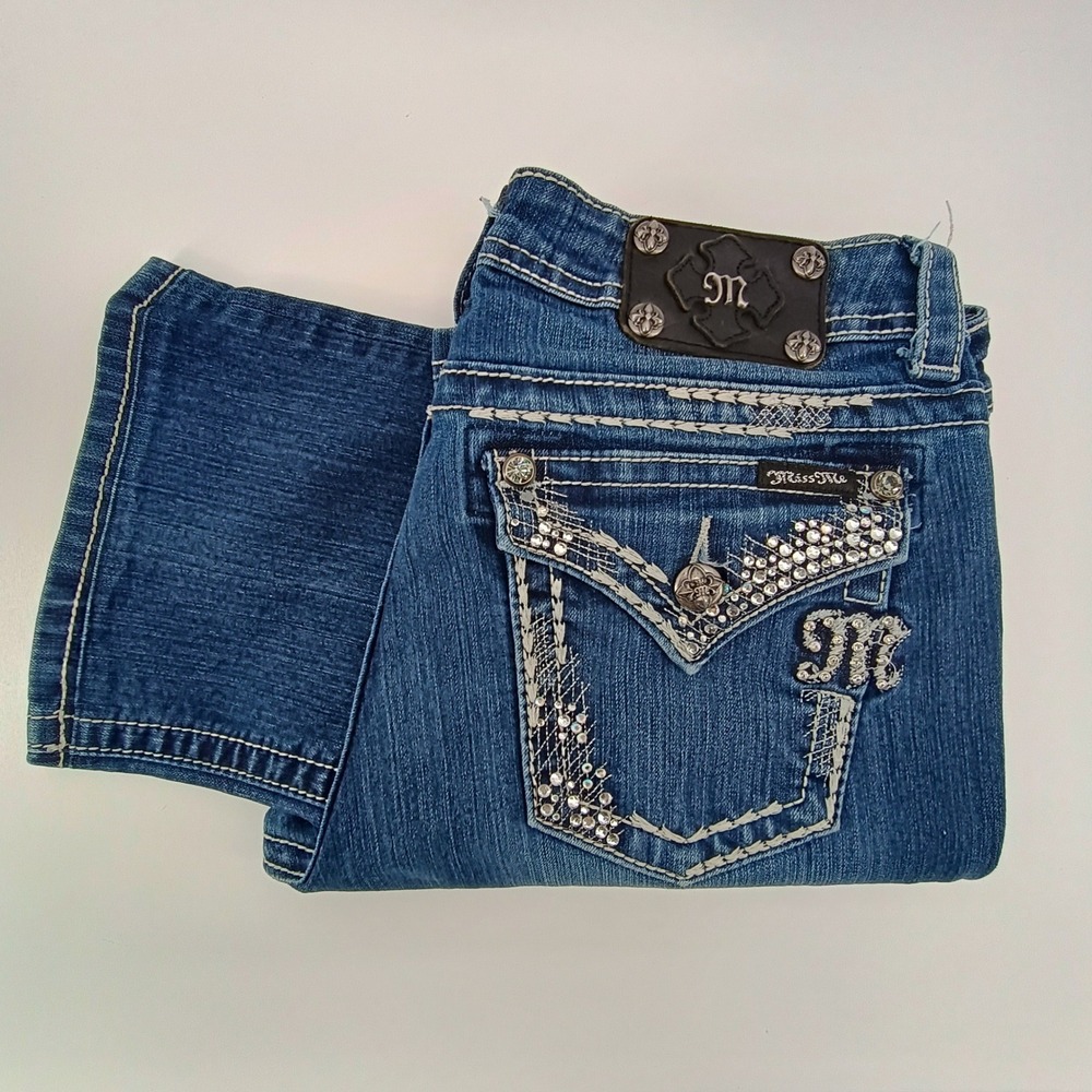 Miss Me Bootcut Jeans Embellished Rhinestone Medium Wash Denim Size 29